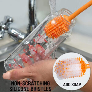 Silicone Bottle Brush with Long Handle The Silicone Bottle Brush with Long Handle is a must-have cleaning tool designed for modern kitchens. Crafted with premium, food-grade silicone, this brush is perfect for effortlessly cleaning bottles, jars, thermoses, and other hard-to-reach containers. The soft yet durable bristles effectively remove dirt and residue without scratching surfaces, making it ideal for both plastic and glass materials. Key features include: Long Handle: Provides excellent reach for tall bottles and narrow containers. Flexible Silicone Bristles: Bend easily to clean every corner. Heat-Resistant & Non-Toxic: Safe for hot water and sterilization. Easy to Clean: Dishwasher safe and resists mold or bacteria buildup.